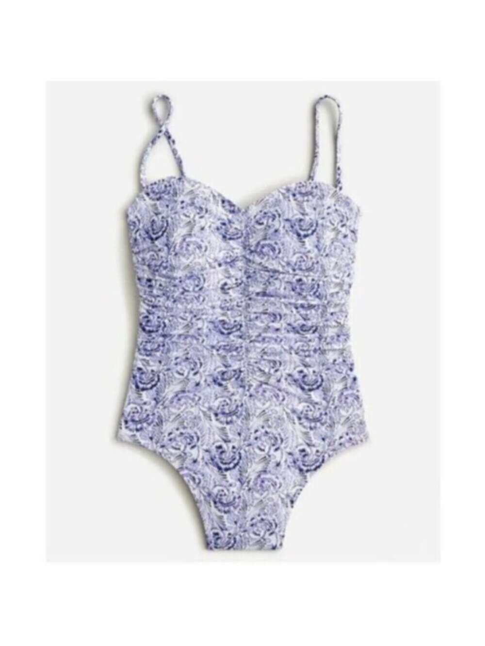NWT J.Crew Blue Dandelion Swirl Ruched Sweetheart One Piece Swimsuit Size 24